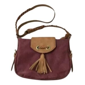 Sole Society Hobo Bag Maroon Canvas Braid Faux Leather Strap Crossbody Purse